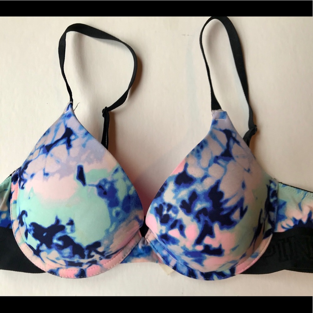 Push em’ up! 34B PINK bra in hot pink/blue tie-dye